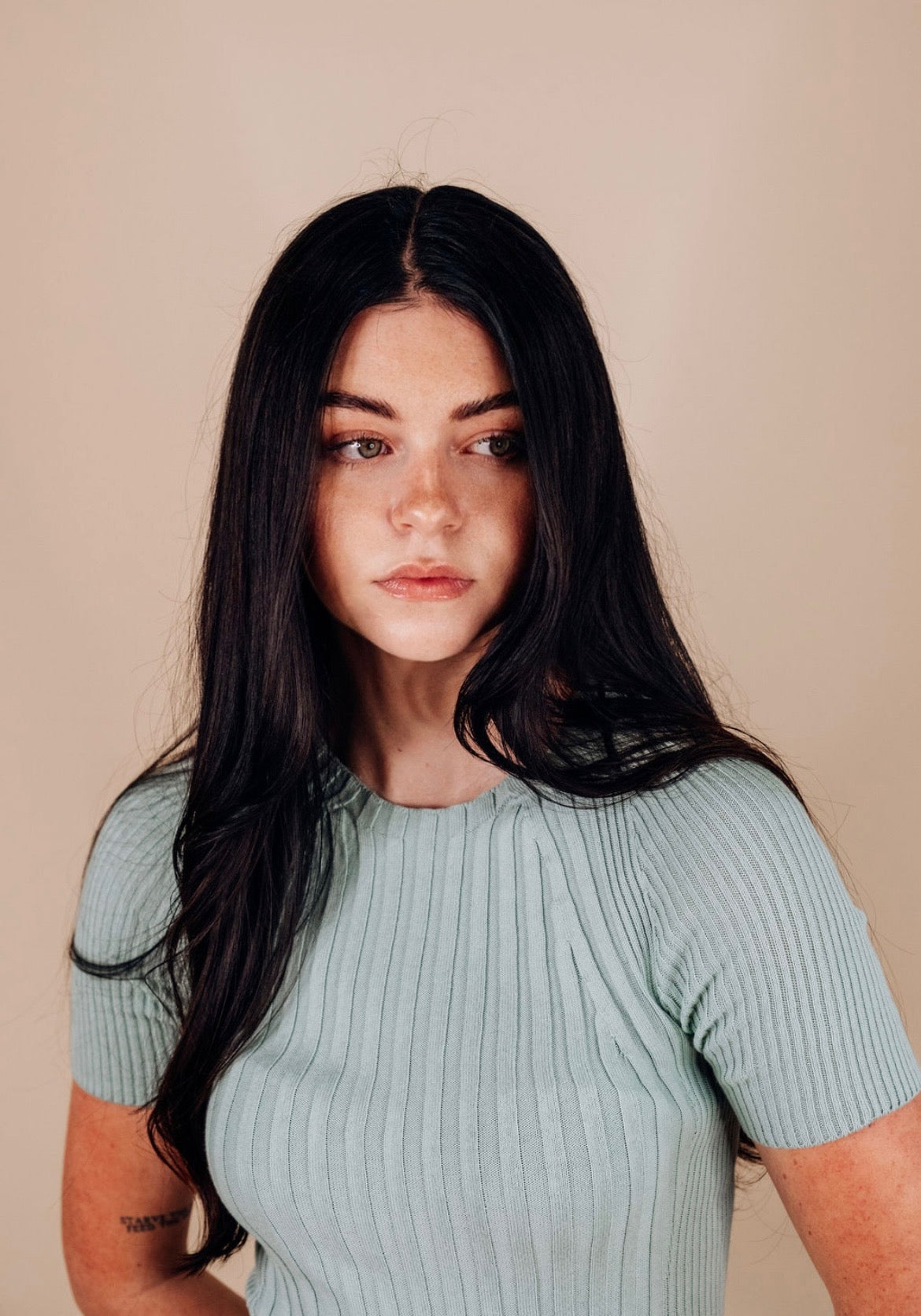 Fitted short sleeve ribbed knit midi dress with crew neckline – The Valencia Dress by Iris & Loom