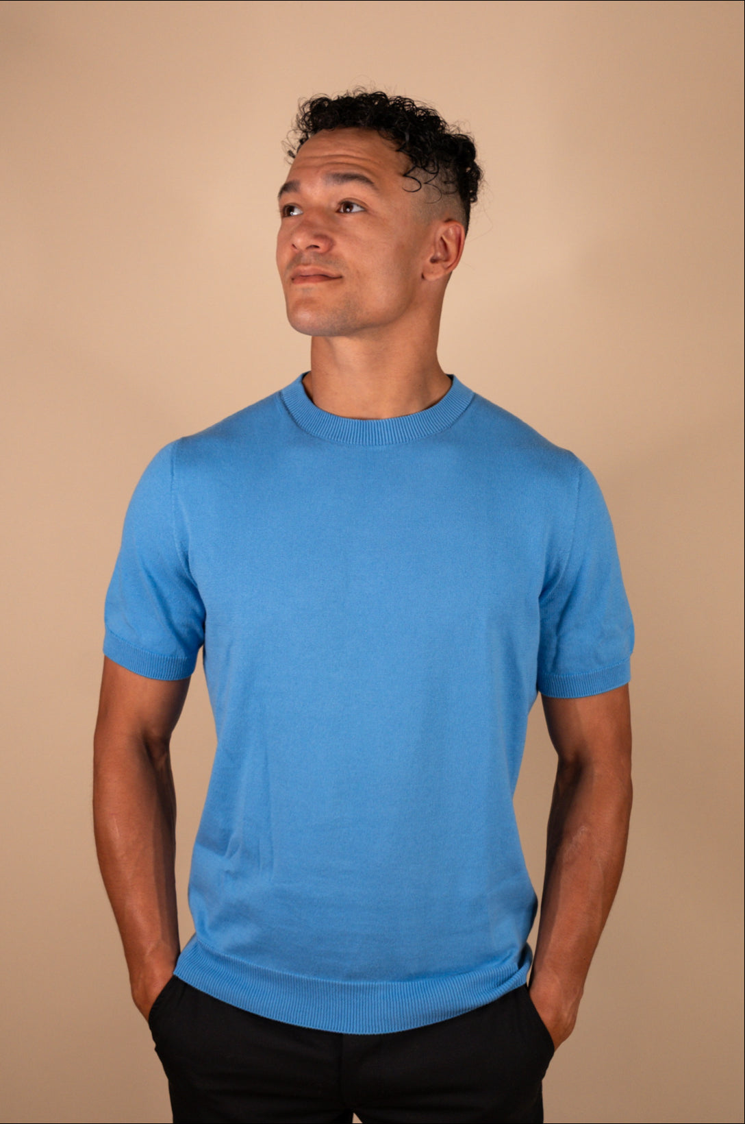 Fitted crew neck knit tee with tubular trims – The Monaco Tee by Iris & Loom