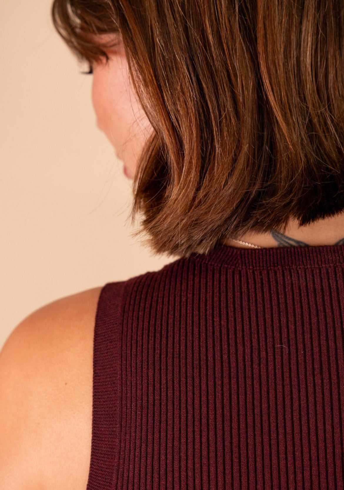 Sleeveless ribbed knit midi dress with high neckline – The Esmé Dress by Iris & Loom