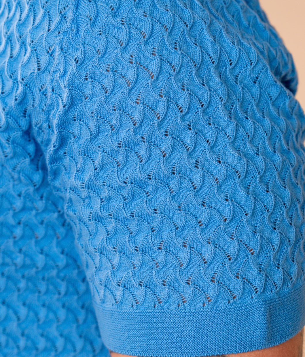 Luxury knit polo shirt with wave-like pointelle stitching – The Sirocco Polo by Iris & Loom