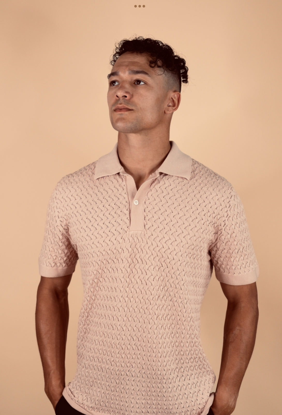 Luxury knit polo shirt with wave-like pointelle stitching – The Sirocco Polo by Iris & Loom